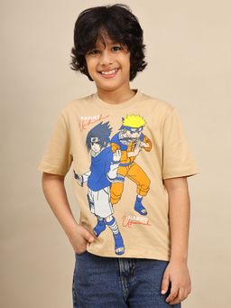 Kidsville - Official Naruto Printed Boys Beige Regular Fit T-shirt