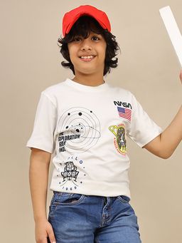 Kidsville - Official Nasa Printed Boys Off White Regular Fit T-shirt