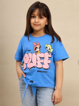 Kidsville - Official Powerpuff Girls Printed Girls Blue Relaxed Fit T-shirt