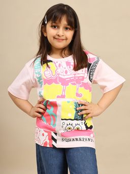 Kidsville - Official Sponge Bob SquarePants Printed Girls Pink Regular Fit T-shirt