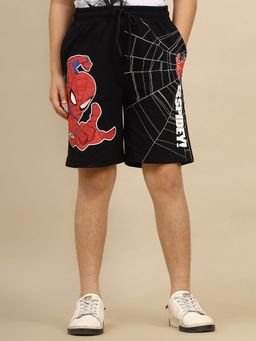Kidsville - Official Spiderman Printed Boys Black Regular Fit Shorts