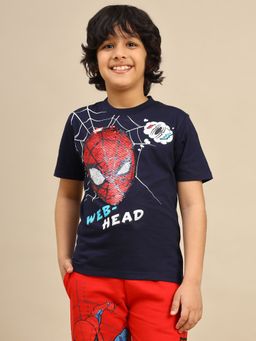Kidsville - Official Spiderman Printed Boys Navy Blue Regular Fit T-shirt