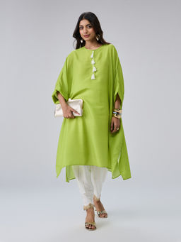 Gajra Gang - Lime Green Muslin Front Button Detail Kaftan Kurta La Dolce Vita