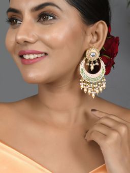 DASTOOR - Pink White Off White Golden Kundan Pearl Detailing Earrings