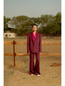 LABEL RAASA - Burgundy Blazer with Pant (Set of 2)