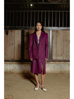 LABEL RAASA - Burgundy Ren Blazer with Skirt (Set of 2)