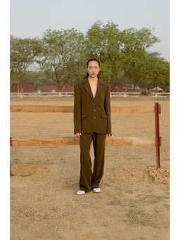 LABEL RAASA - Olive Blazer with Pant (Set of 2)