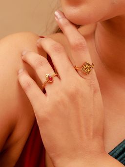 Voylla - Pillars Of Time Teardrop and Floral Ring Duo (Pack of 2)