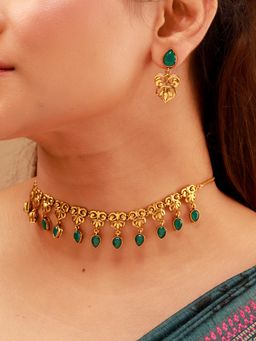 Voylla - Pillars Of Time Green Leaf Necklace Set