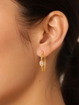 Stone Story By Shruti - Women 18K Gold-Plated 925 Sterling Silver Clear Quartz Hoop Earrings