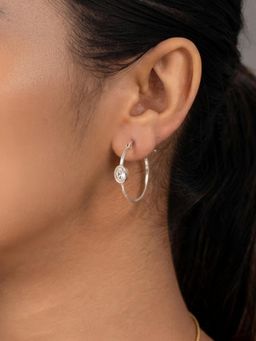 Stone Story By Shruti - Women Rhodium-Plated 925 Sterling Silver Clear Quartz Hoop Earrings
