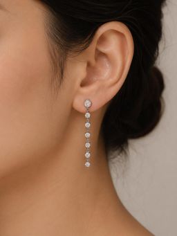 Stone Story By Shruti - Women Rhodium-Plated 925 Sterling Silver Cubic Zirconia Tennis Drop Earrings