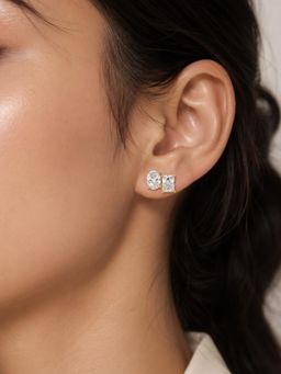 Stone Story By Shruti - Women 18K Gold-Plated Dual-Cut Toi Et Moi Cubic Zirconia Stud Earrings