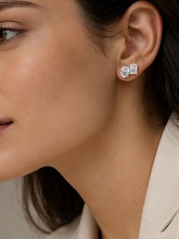 Stone Story By Shruti - Women Rhodium-Plated Dual-Cut Toi Et Moi Cubic Zirconia Stud Earrings