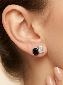 Stone Story By Shruti - Women Rhodium-Plated Monochrome Dual-Cut Cubic Zirconia Stud Earrings