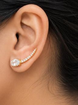 Stone Story By Shruti - Women 18K Gold-Plated 925 Sterling Silver Clear Quartz Climber Earrings