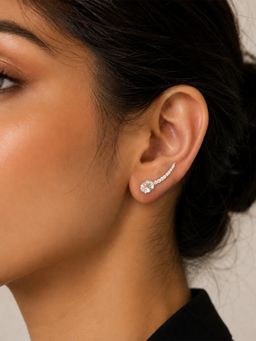 Stone Story By Shruti - Women Rhodium-Plated 925 Sterling Silver Clear Quartz Climber Earrings