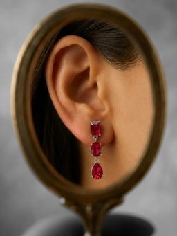 Stone Story By Shruti - Women Rhodium-Plated Pink Cubic Zirconia Cascade Drop Earrings