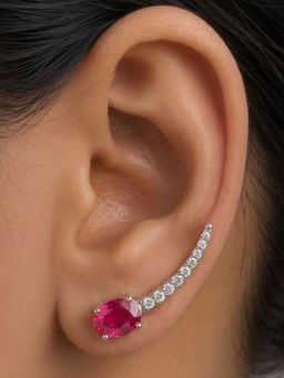 Stone Story By Shruti - Women Rhodium-Plated Pink Cubic Zirconia Arc Climber Earrings