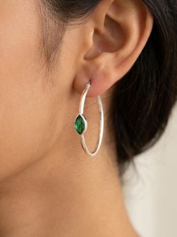 Stone Story By Shruti - Women Rhodium-Plated Green Marquise Cubic Zirconia Hoop Earrings
