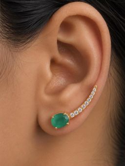 Stone Story By Shruti - Women 18K Gold-Plated 925 Sterling Silver Green Onyx Climber Earrings