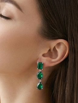 Stone Story By Shruti - Women Rhodium-Plated 925 Sterling Silver Green Ombre Cascade Drop Earrings