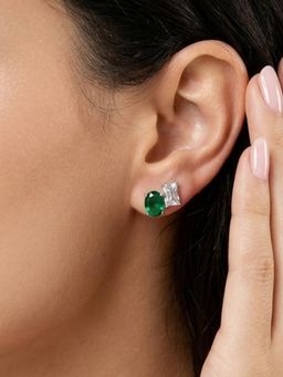 Stone Story By Shruti - Women Rhodium-Plated Green and Clear Toi Et Moi Stud Earrings