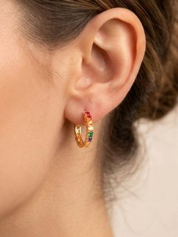Stone Story By Shruti - Women 18K Gold-Plated Cubic Zirconia Mosaic Hoop Earrings