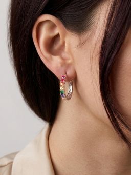 Stone Story By Shruti - Women Rhodium-Plated Cubic Zirconia Mosaic Hoop Earrings