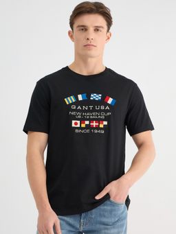 GANT - Men Black Pure Cotton T-Shirt