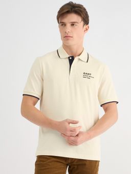 GANT - Men Cream Pure Cotton Polo T-Shirt