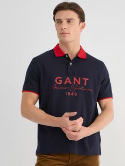 GANT - Men Blue Pure Cotton Polo T-Shirt