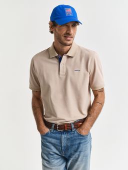 GANT - Men Beige Cotton Polo T-Shirt