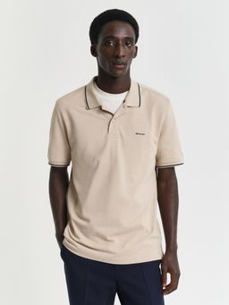 GANT - Men Beige Pure Cotton Polo T-Shirt
