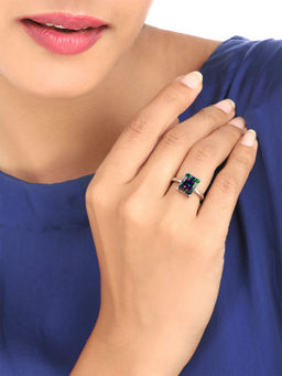 Yellow Chimes - Silver-Toned Multicolor Square Crystal Finger Ring (7)