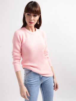 ELLE - Womens Solid Baby Pink Sweater