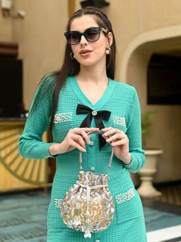 Odette - Silver Embellished/Sequined Velvet Potli