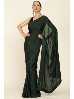 Soch - Green Satin Embellished Saree with Unstitched