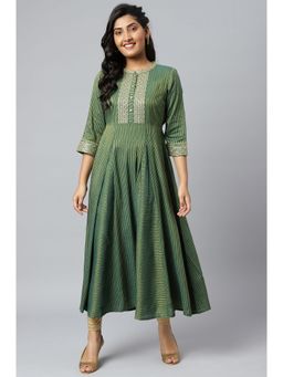 Aurelia - Green Yarn-dyed Stripe Print Liva Dress