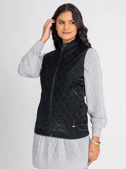Lure Urban - Women Black Winter Sleeveless Stand Collar Puffer Jacket
