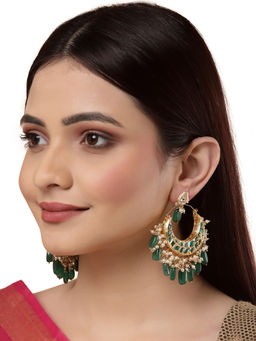 Dugran By Dugristyle - Green & White Kundan Dangler Earrings
