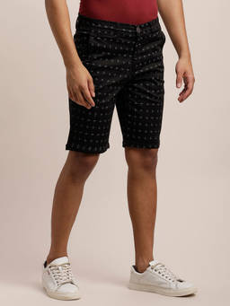 Turtle - Men Cotton Stretch Printed Black Casual Shorts