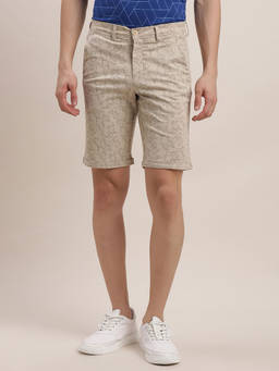 Turtle - Men Cotton Stretch Printed Beige Casual Shorts