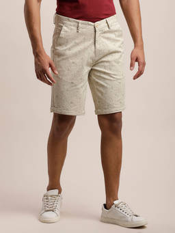 Turtle - Men Cotton Stretch Printed Beige Casual Shorts