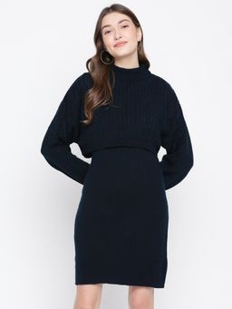 Latin Quarters - Women Blue Textured Full Sleeve Dress