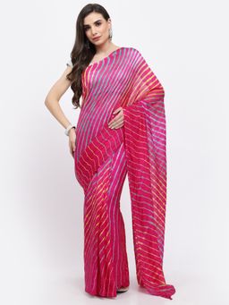 KISHORI - Women Lehariya Silk Saree & Blouse Pink & Multi with Unstitched
