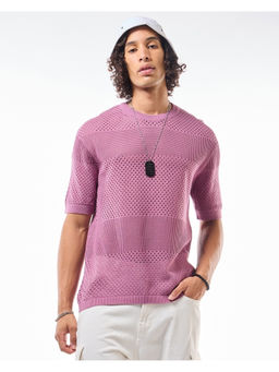 Bewakoof - Mens Purple Textured Oversized T-shirt