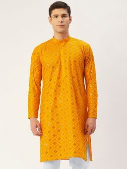 Jompers - Men Embroidered Mirror Work Kurta in Mustard