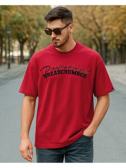 Bewakoof - Men's Bold Red Breadcrumber Typography Oversized T-shirt
