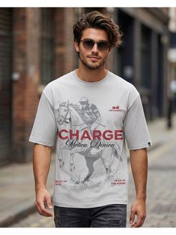 Bewakoof - Men's Vapour Blue Motion Demon Graphic Printed Oversized T-shirt